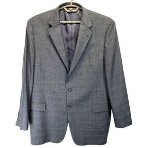 Joseph Abboud Men's Sport Coat 46L Gray Suit Windowpane Plaid Wool USA RN54784